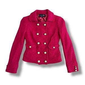 Y2K Forever 21 Red Military Jacket Small Wool Blend Cropped Blazer Gold Buttons